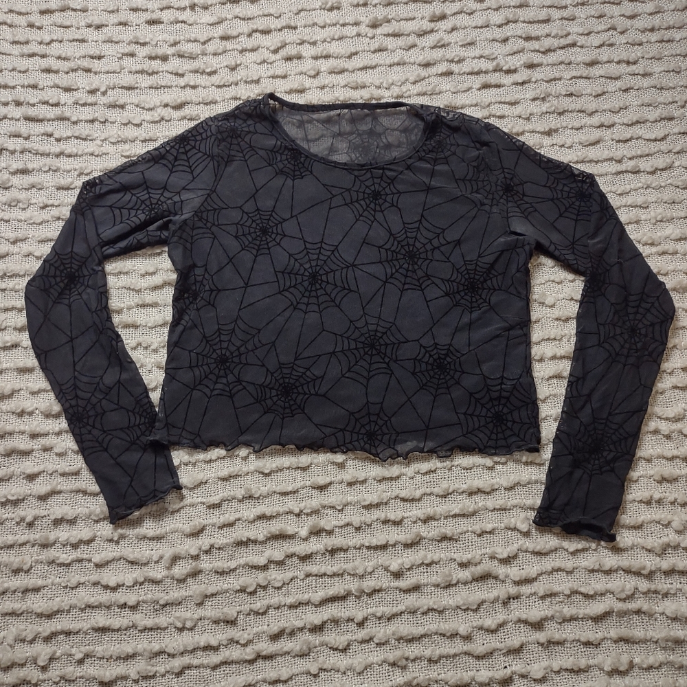 Disturbia spiderweb mesh black crop top
